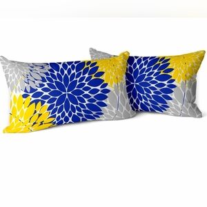 Snycler Navy Blue & Yellow Dahlia Pillow Covers, 12x20” Set of 2